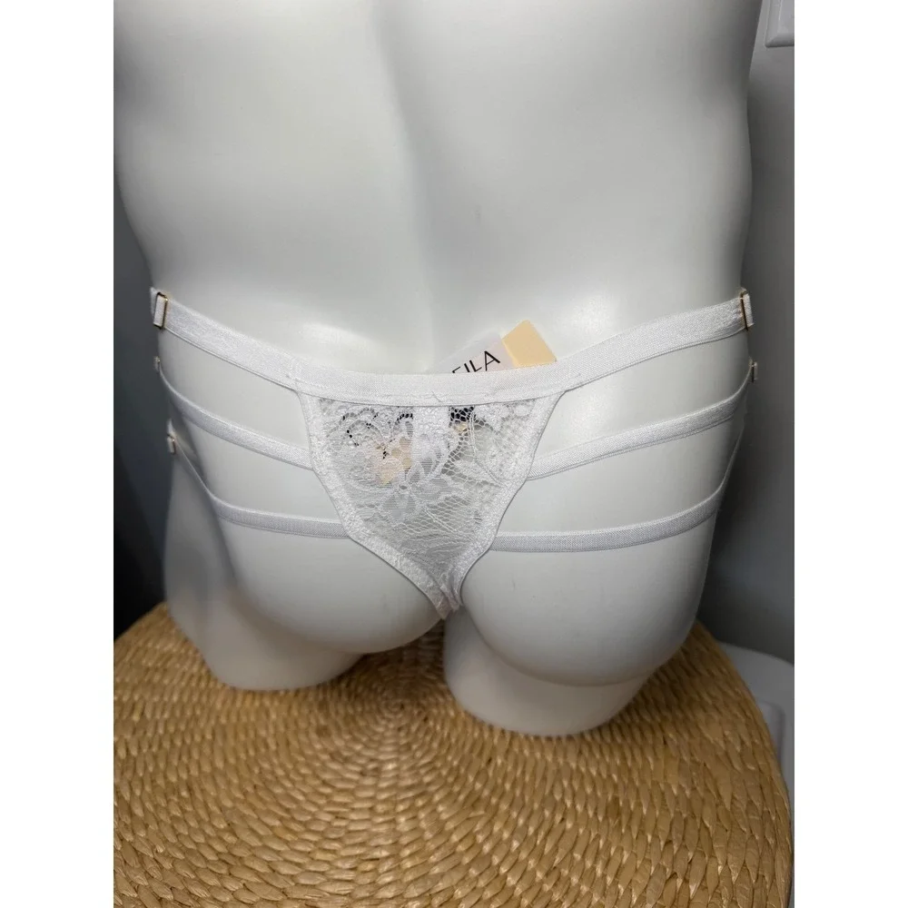 Cosabella White Strappy Italian Lace Thong‎ Men's Floral Lace Gold Hardware NWT